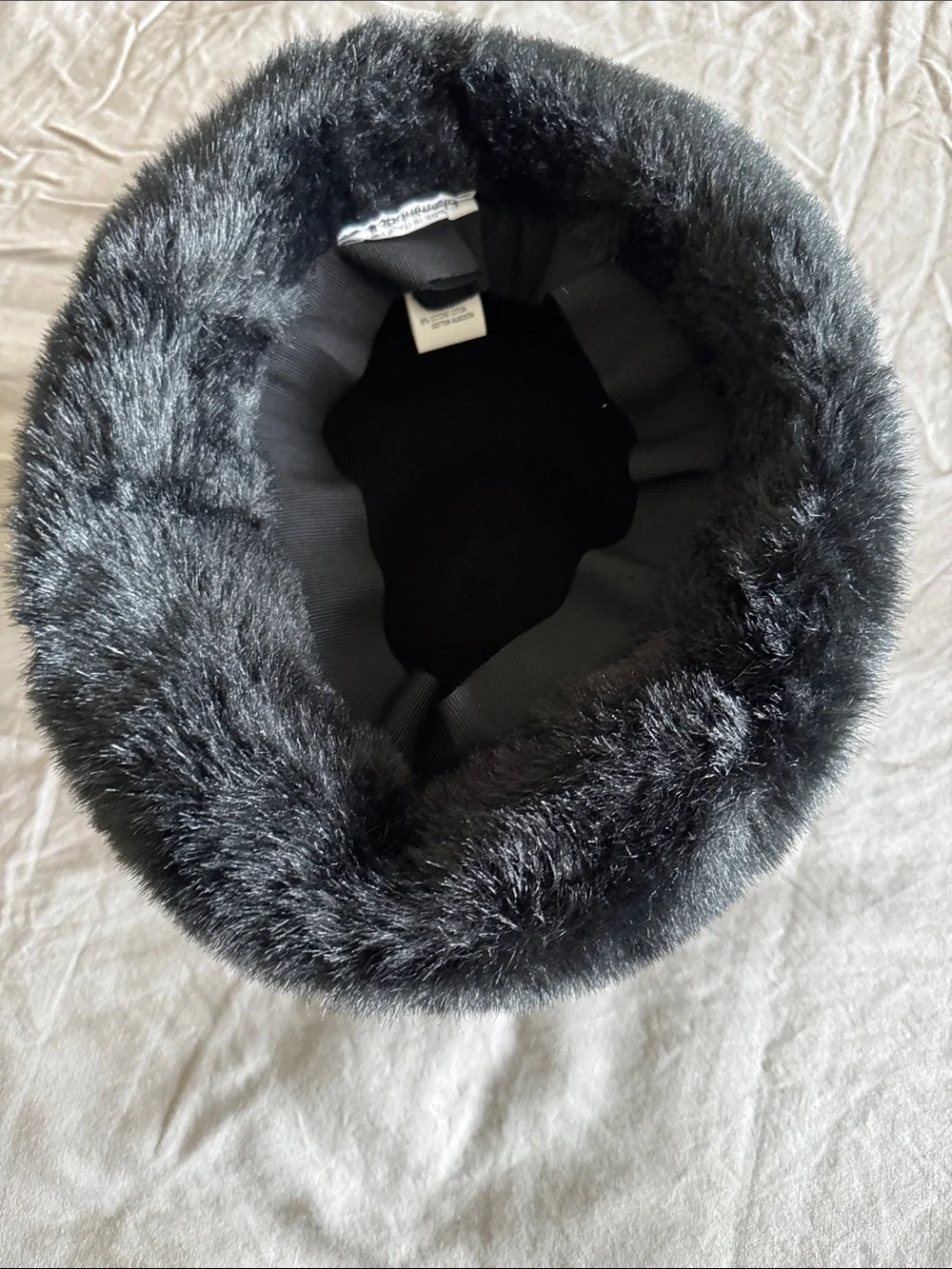 Bloomingdale's Black Wool Cloche with Faux Fur Trim